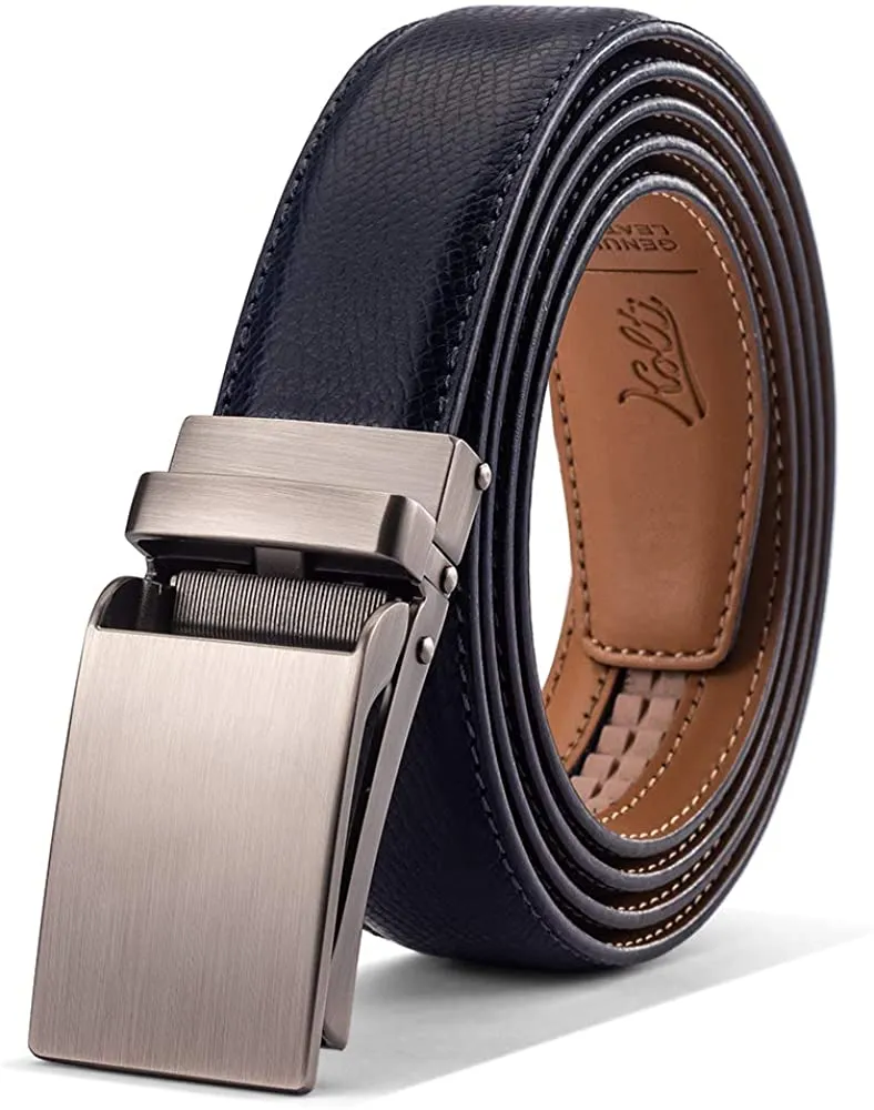 Men’s Genuine Leather Belt, Designer Dress Belt with Click Buckle & Elegant Gift Box, Basic Men's Accessories