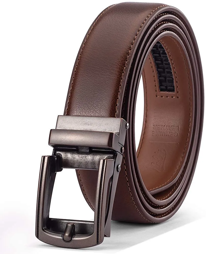 Men’s Genuine Leather Belt, Designer Dress Belt with Click Buckle & Elegant Gift Box, Basic Men's Accessories