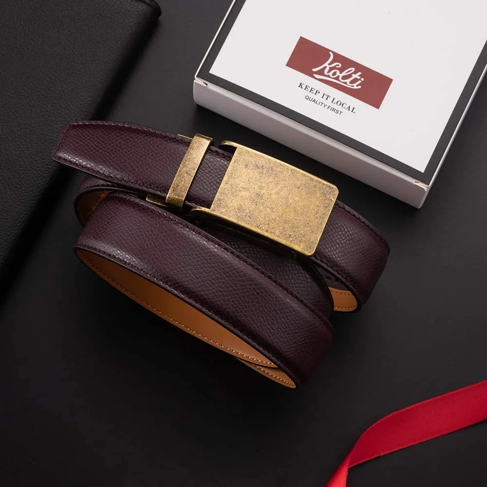 Men’s Genuine Leather Belt, Designer Dress Belt with Click Buckle & Elegant Gift Box, Basic Men's Accessories