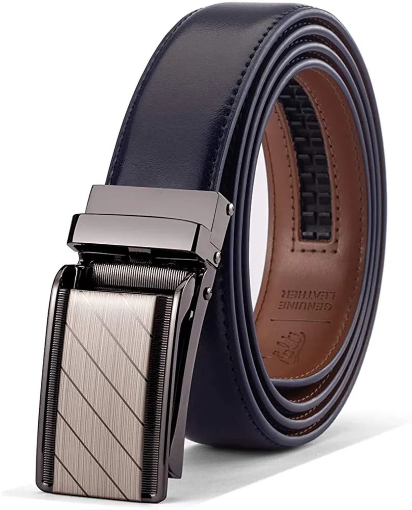 Men’s Genuine Leather Belt, Designer Dress Belt with Click Buckle & Elegant Gift Box, Basic Men's Accessories