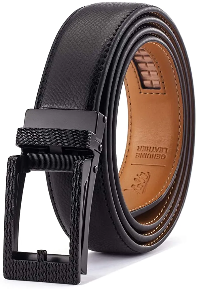 Men’s Genuine Leather Belt, Designer Dress Belt with Click Buckle & Elegant Gift Box, Basic Men's Accessories