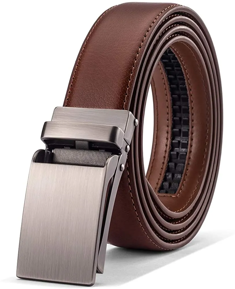 Men’s Genuine Leather Belt, Designer Dress Belt with Click Buckle & Elegant Gift Box, Basic Men's Accessories