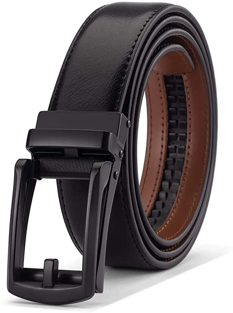 Men’s Genuine Leather Belt, Designer Dress Belt with Click Buckle & Elegant Gift Box, Basic Men's Accessories