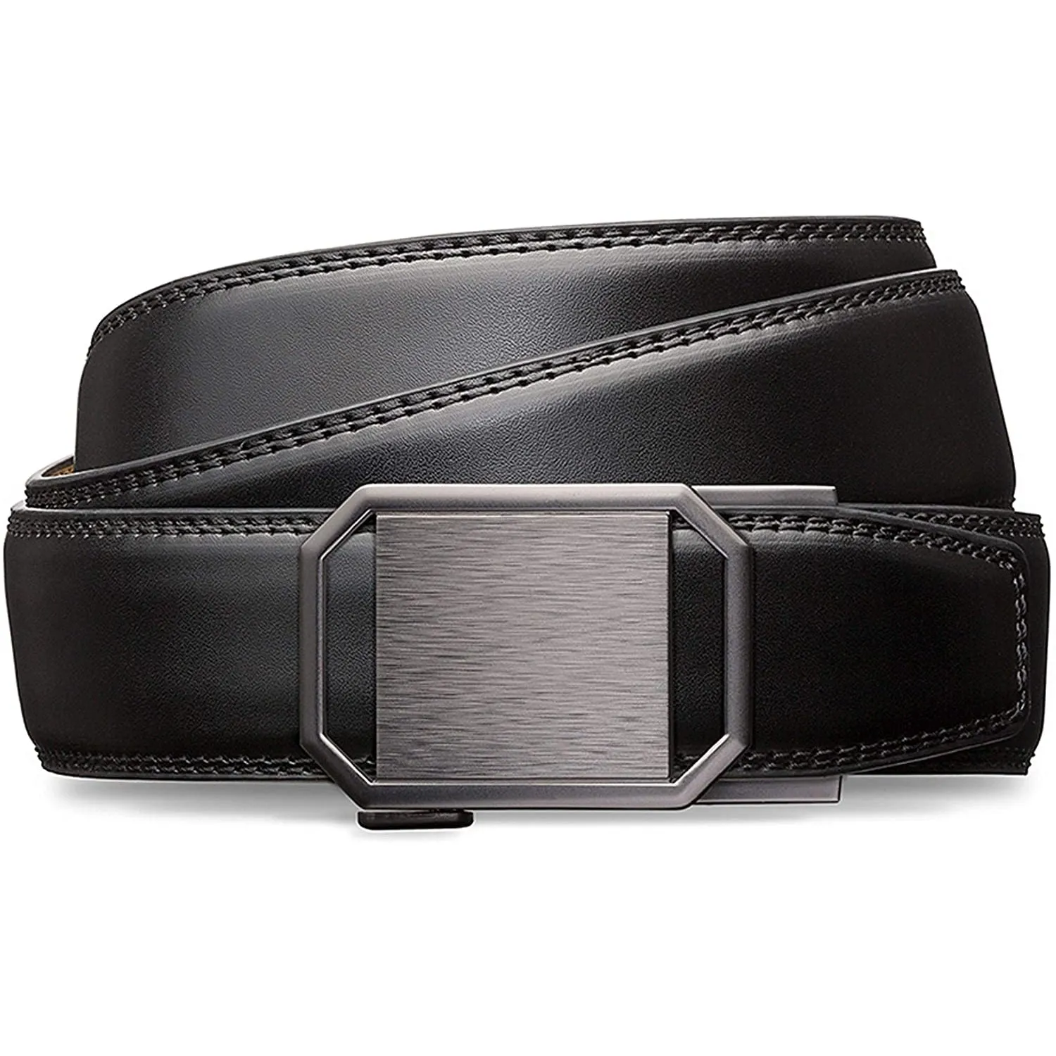 Mens Premium Leather Ratchet  Belt | 1.5” Wide | Metallic Octagon - Deep Charcoal