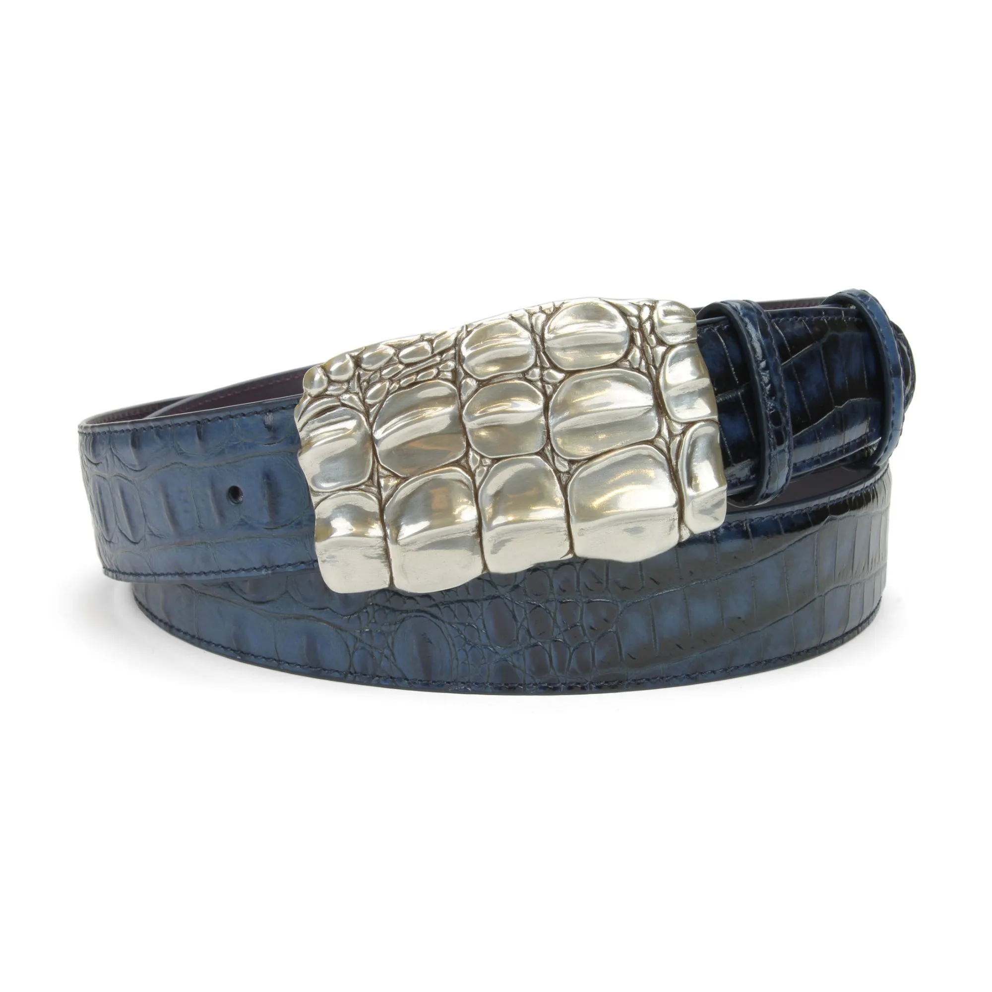 Midnight Blue Mock Caiman Belt With Croc Effect Buckle