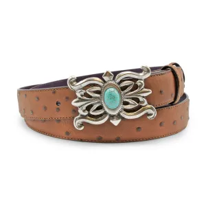 Narrow Tan Mock Ostrich Western Belt