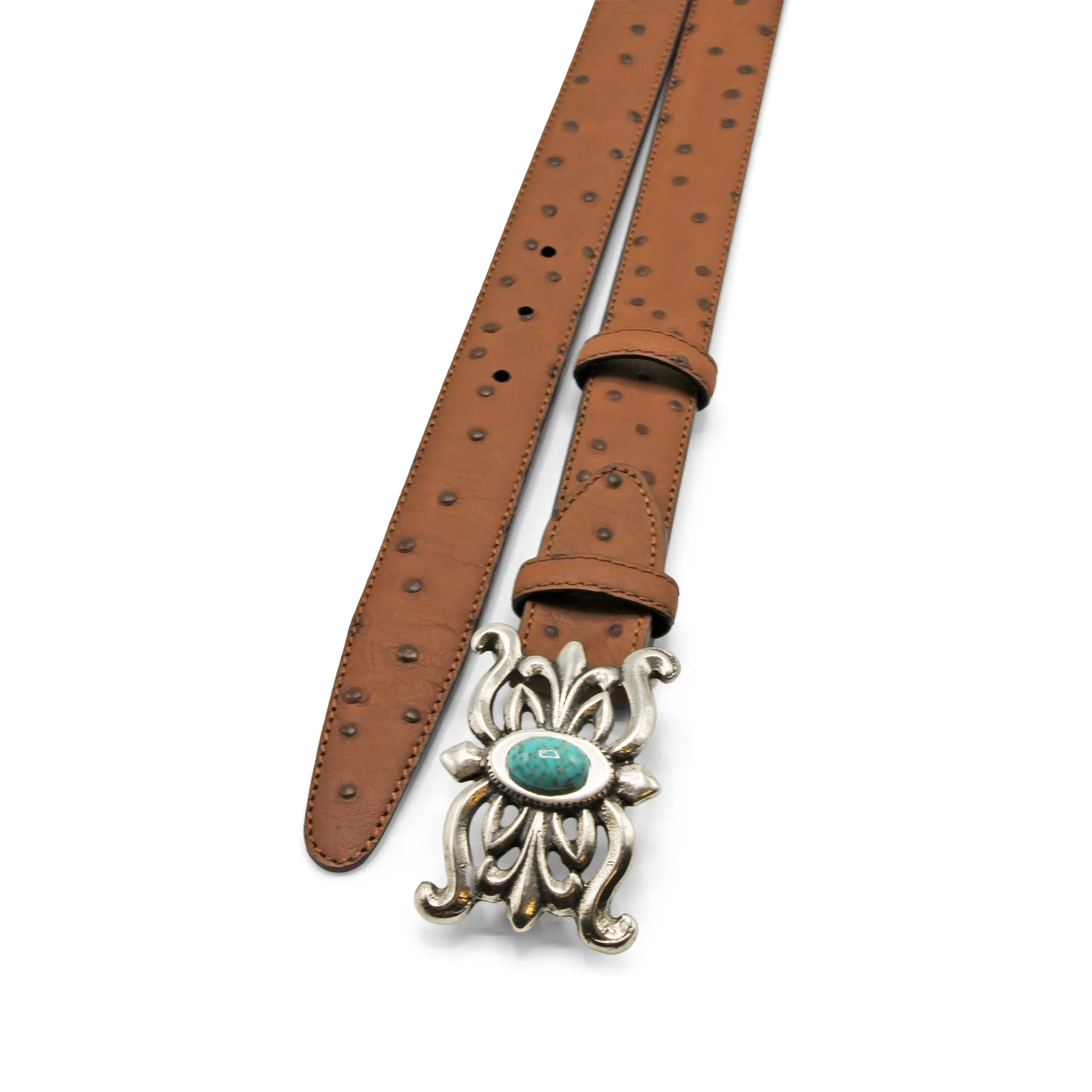 Narrow Tan Mock Ostrich Western Belt