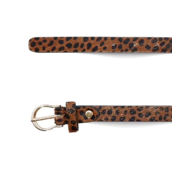 NARWEE - Women's Gold Leopard Print Genuine Leather Belt