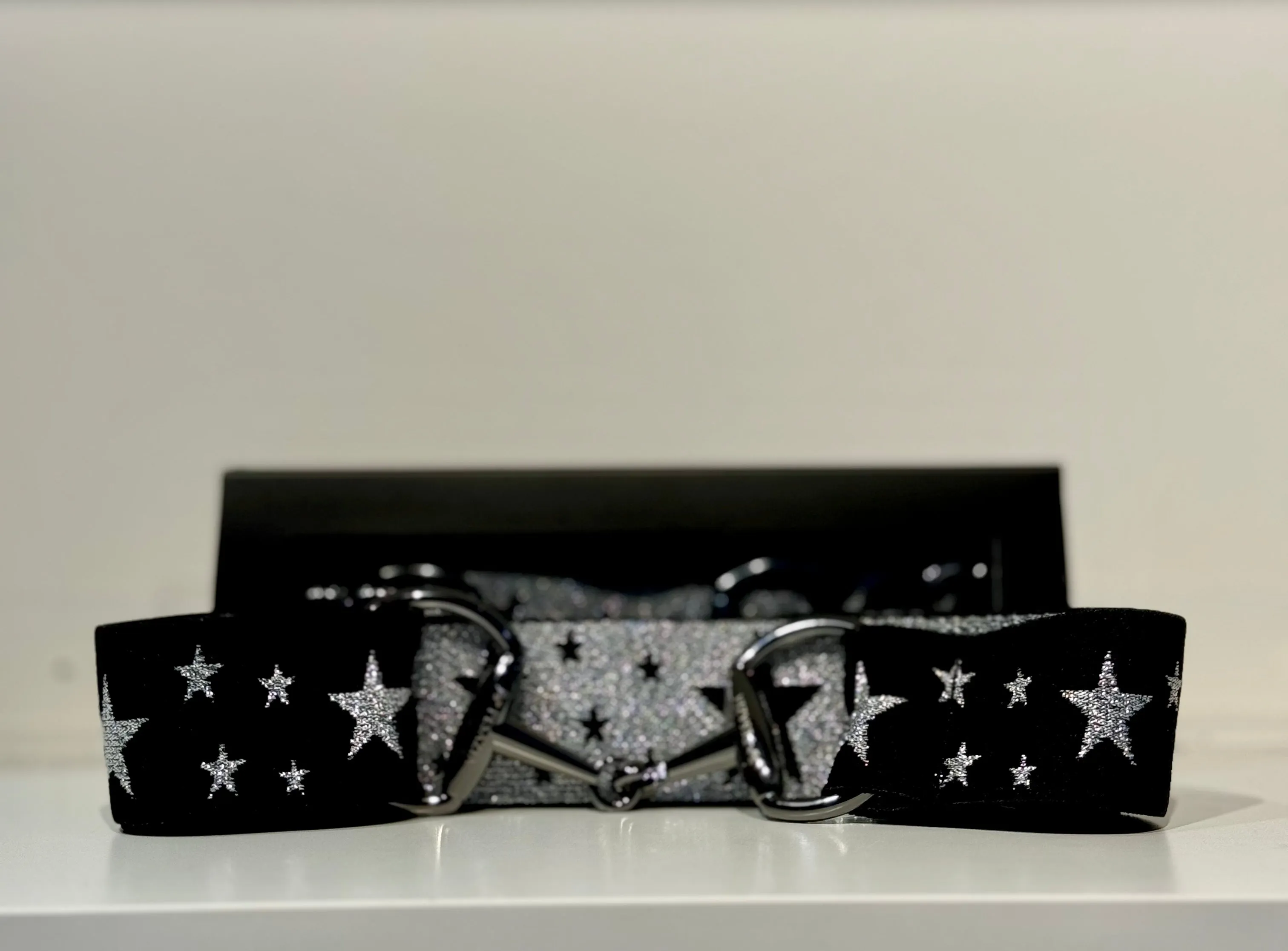 Pesazia - Logo Stretch Bit Belts - Black & Silver Stars w/ Black Snaffle Bit