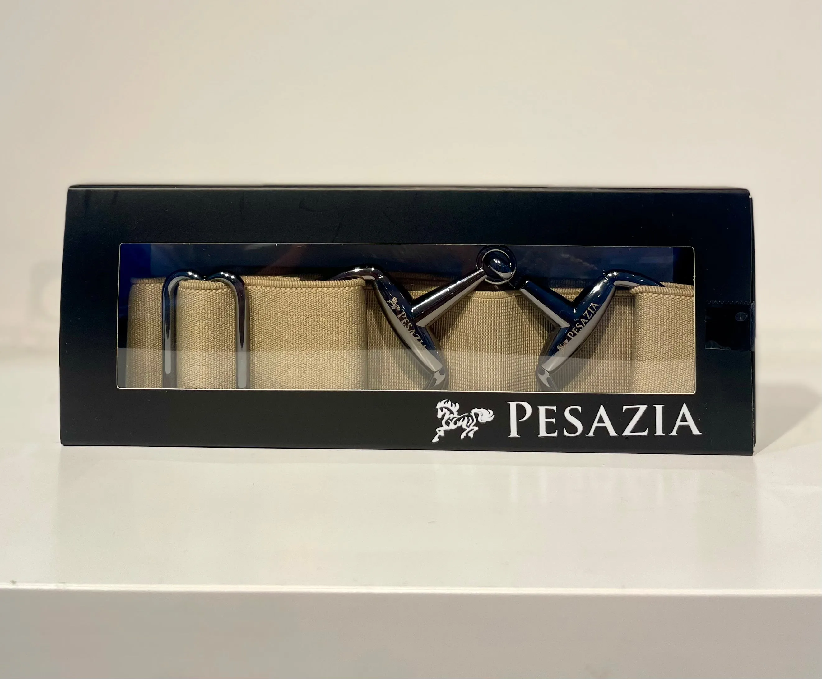 Pesazia - Logo Stretch Bit Belts - Taupe w/ Black Snaffle Bit