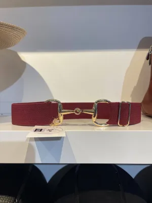 Pesazia - Stretch Bit Belts - Burgundy w/ Gold Snaffle Bit