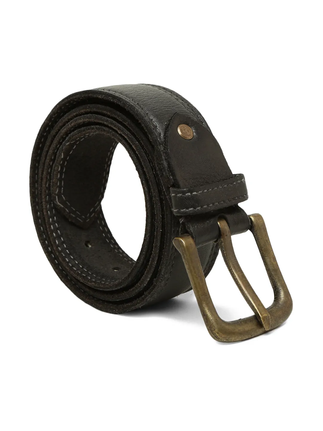 Plain With Side Stitching Black Mens Leather Belt By Art N Vintage