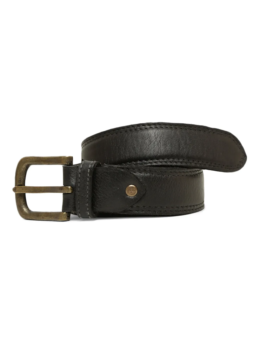 Plain With Side Stitching Black Mens Leather Belt By Art N Vintage