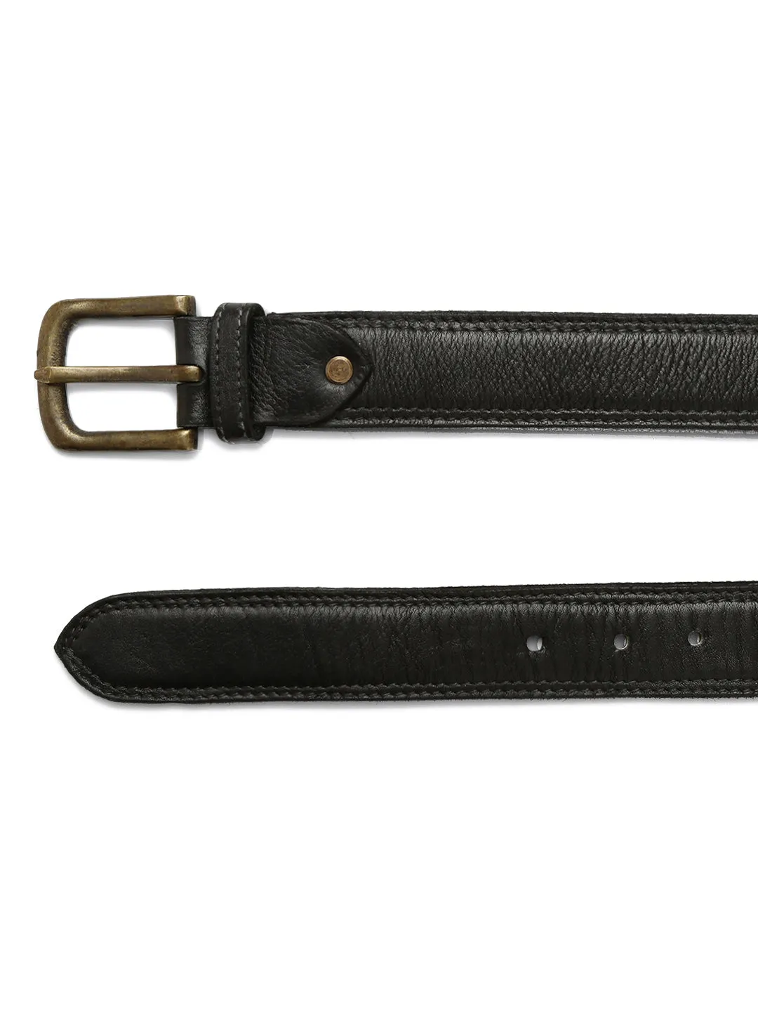 Plain With Side Stitching Black Mens Leather Belt By Art N Vintage