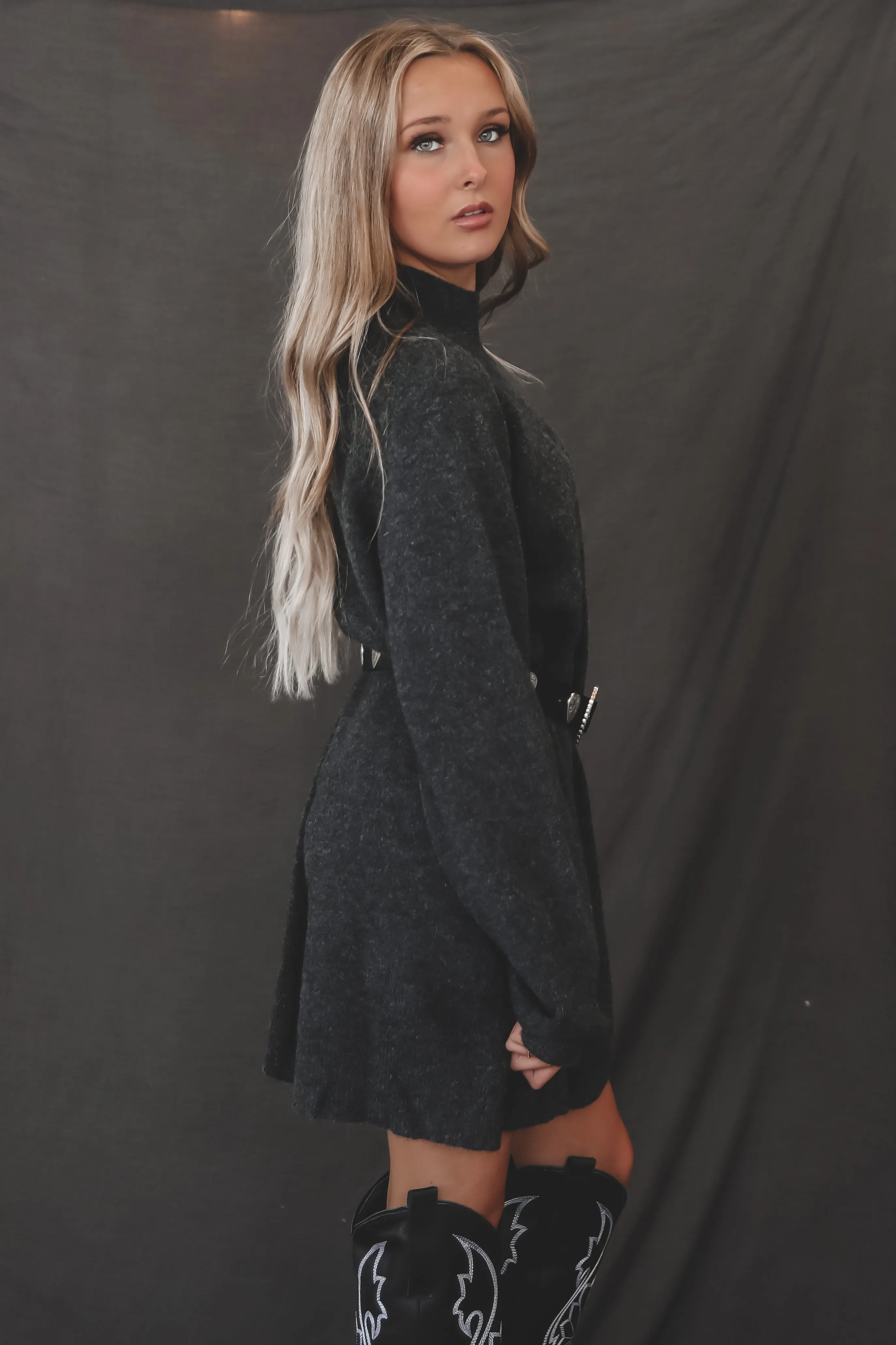 Sadie & Sage Charcoal Carson Hugh Neck Sweater Dress