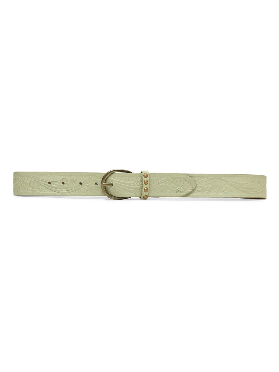 Sage Green Hand-tooled Design Leather Belt