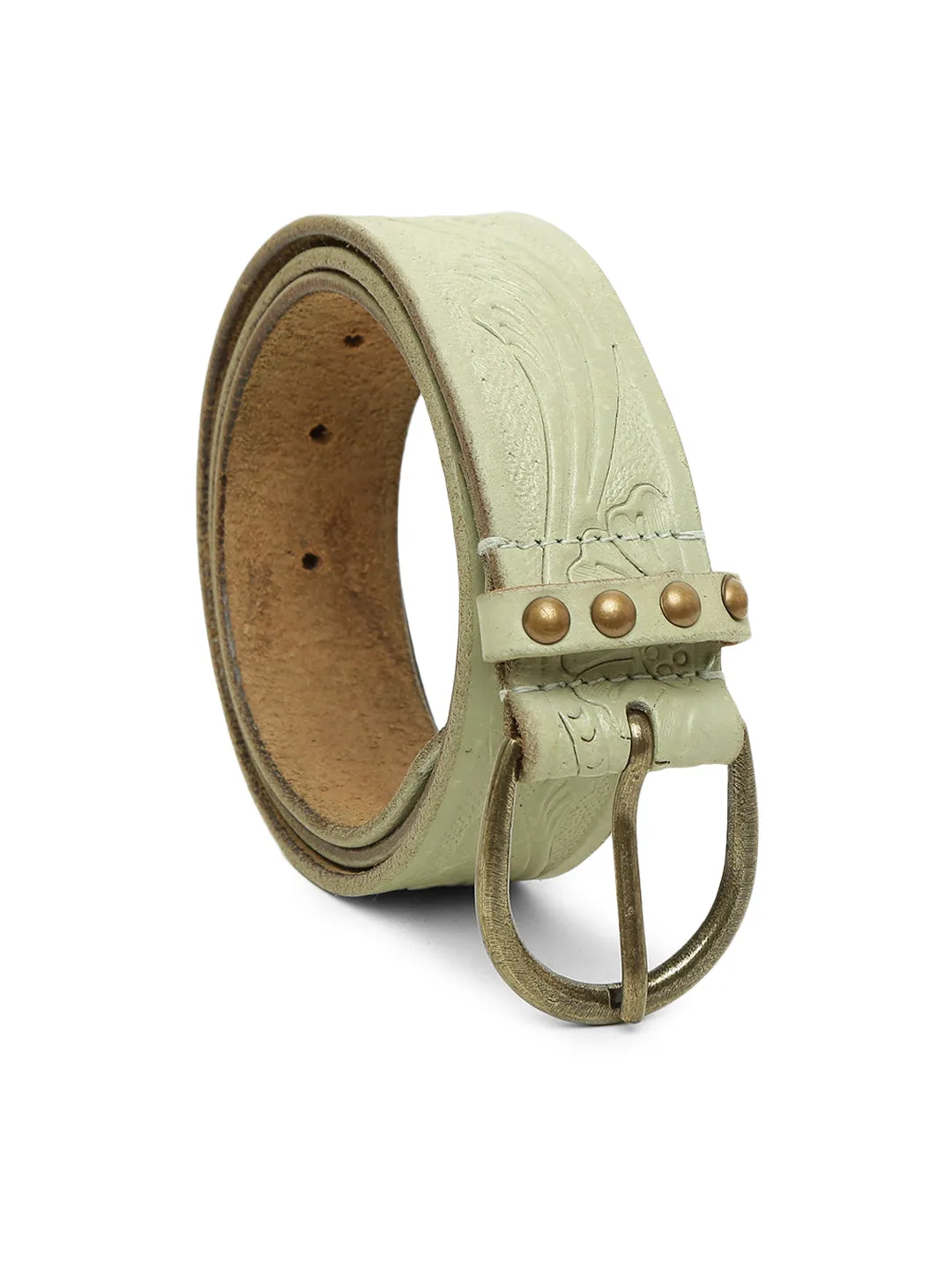 Sage Green Hand-tooled Design Leather Belt