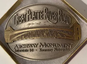 Vintage Metal Belt Buckle, Great Platte River Road, Archway Museum, 3 3/4" x 2 1/2", Heavy Duty, Quality, Made in USA, For Belts, Fashion