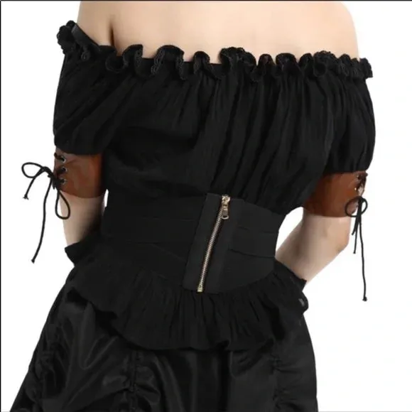 Women's Black Belt Lace Up Zip Up Wide Waist Corset Statement Cinch Belt