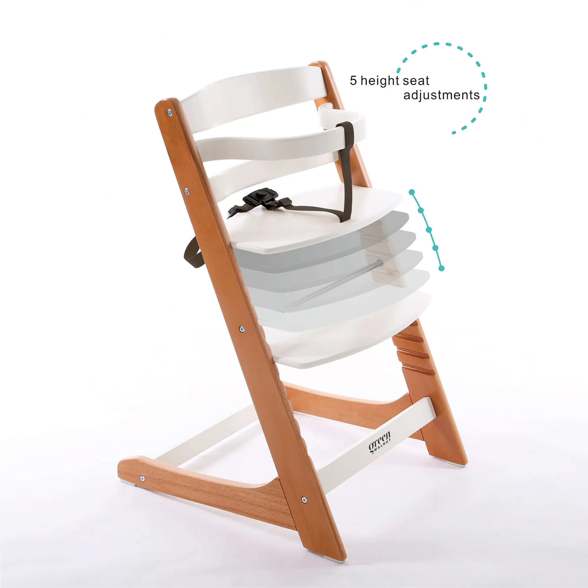 Wooden High Chair for Babies and Toddlers | Includes ( Seat Cushion ,Tray & 5 Point Belt )