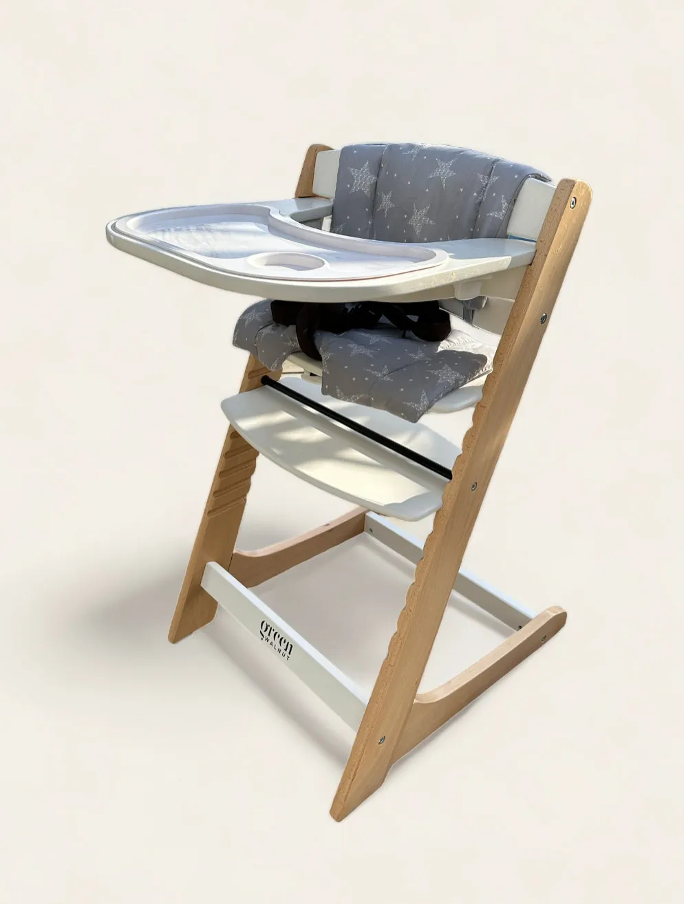 Wooden High Chair for Babies and Toddlers | Includes ( Seat Cushion ,Tray & 5 Point Belt )