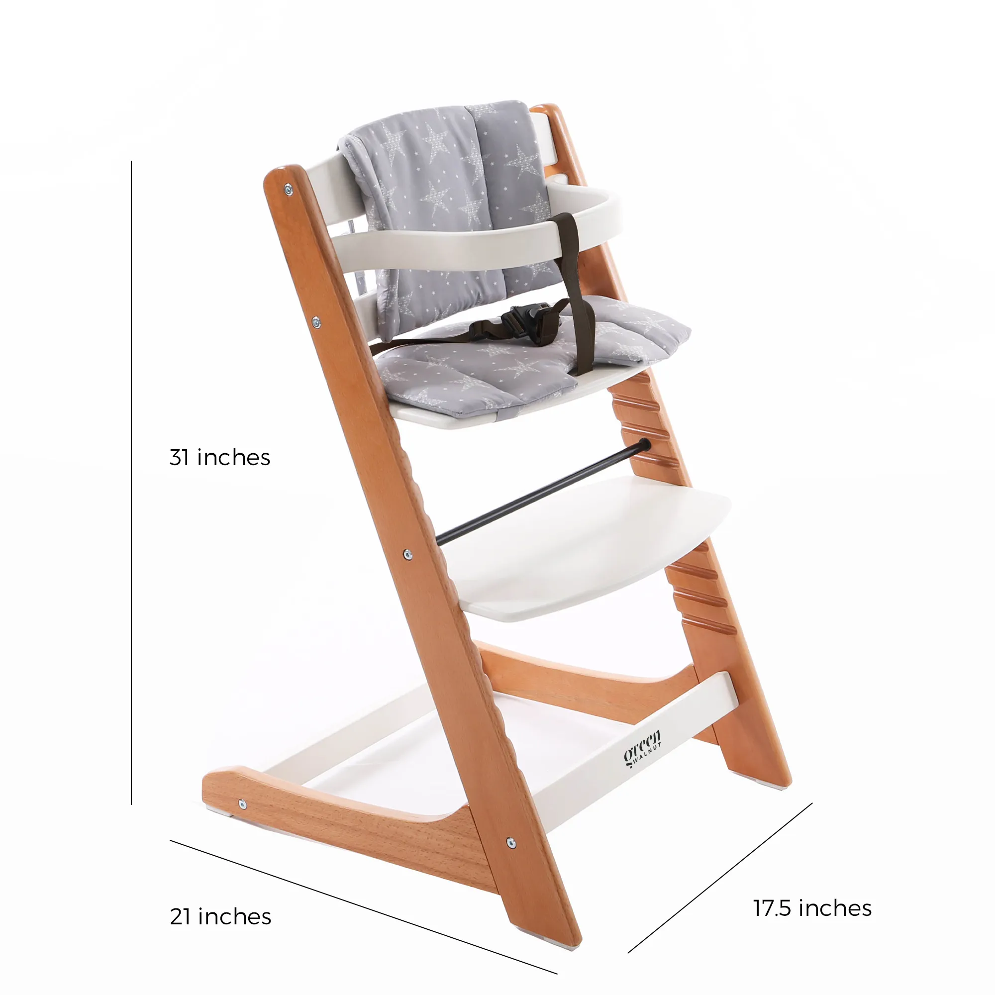 Wooden High Chair for Babies and Toddlers | Includes ( Seat Cushion ,Tray & 5 Point Belt )