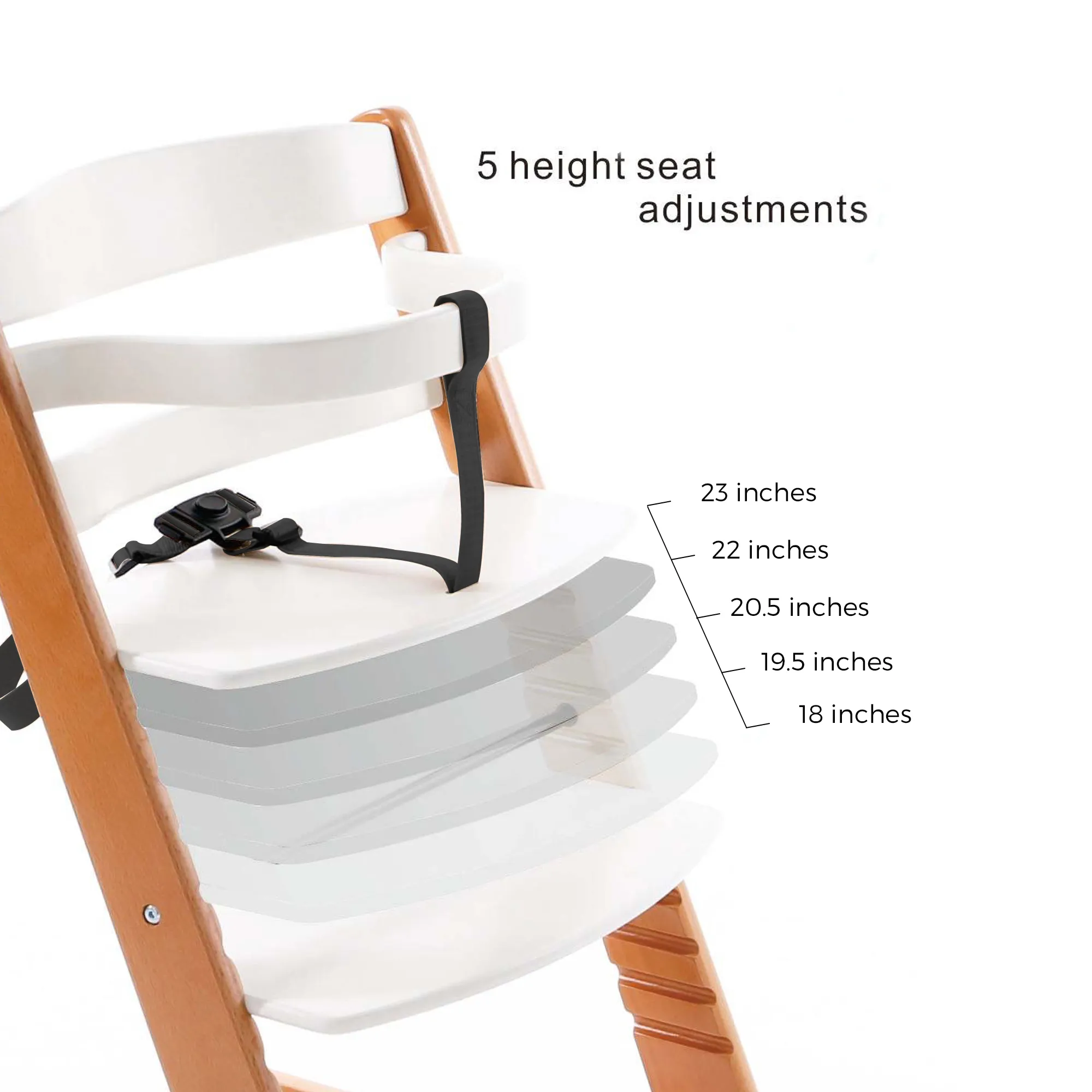 Wooden High Chair for Babies and Toddlers | Includes ( Seat Cushion ,Tray & 5 Point Belt )