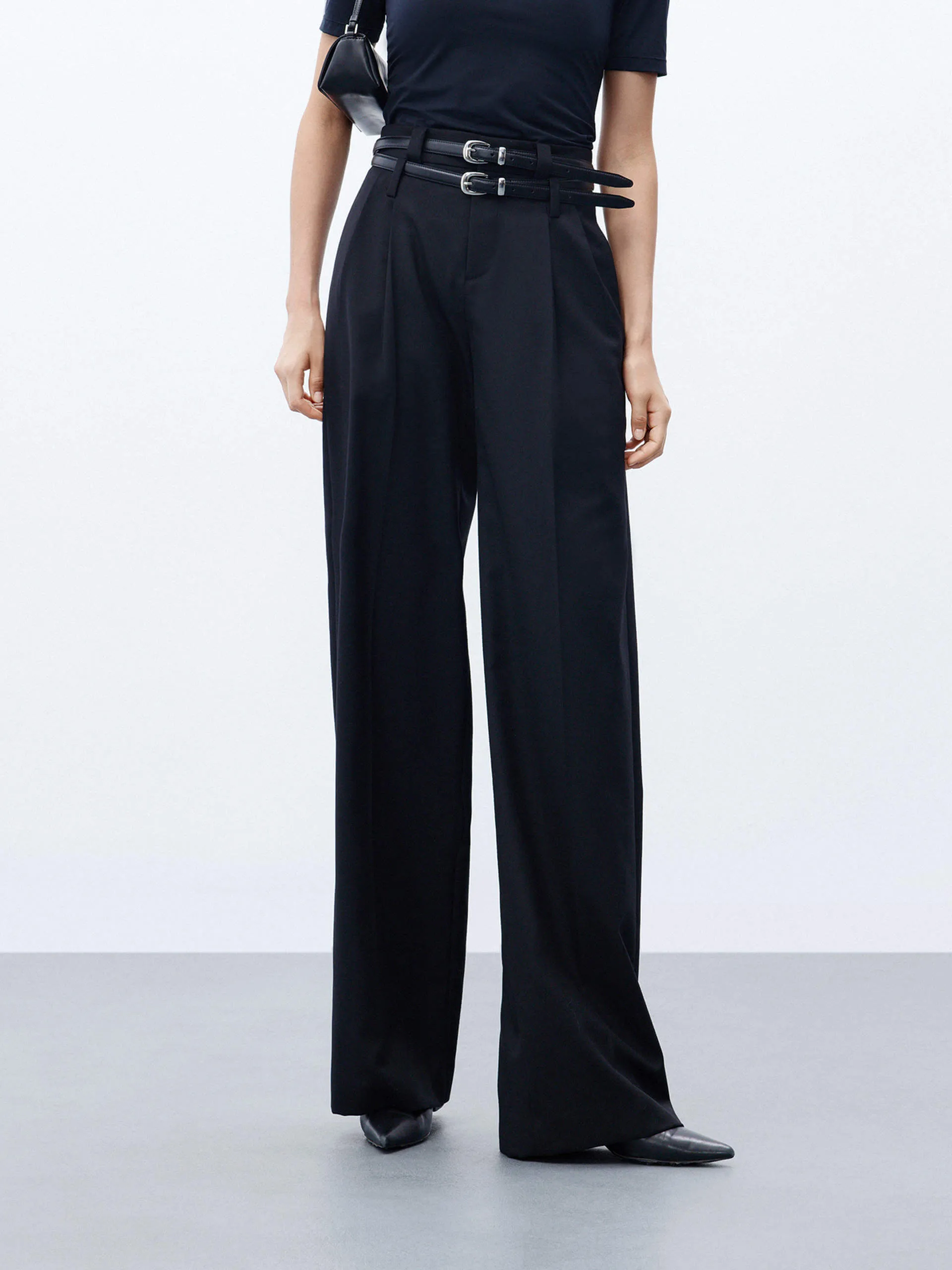 Wool Blend Pleated Pants