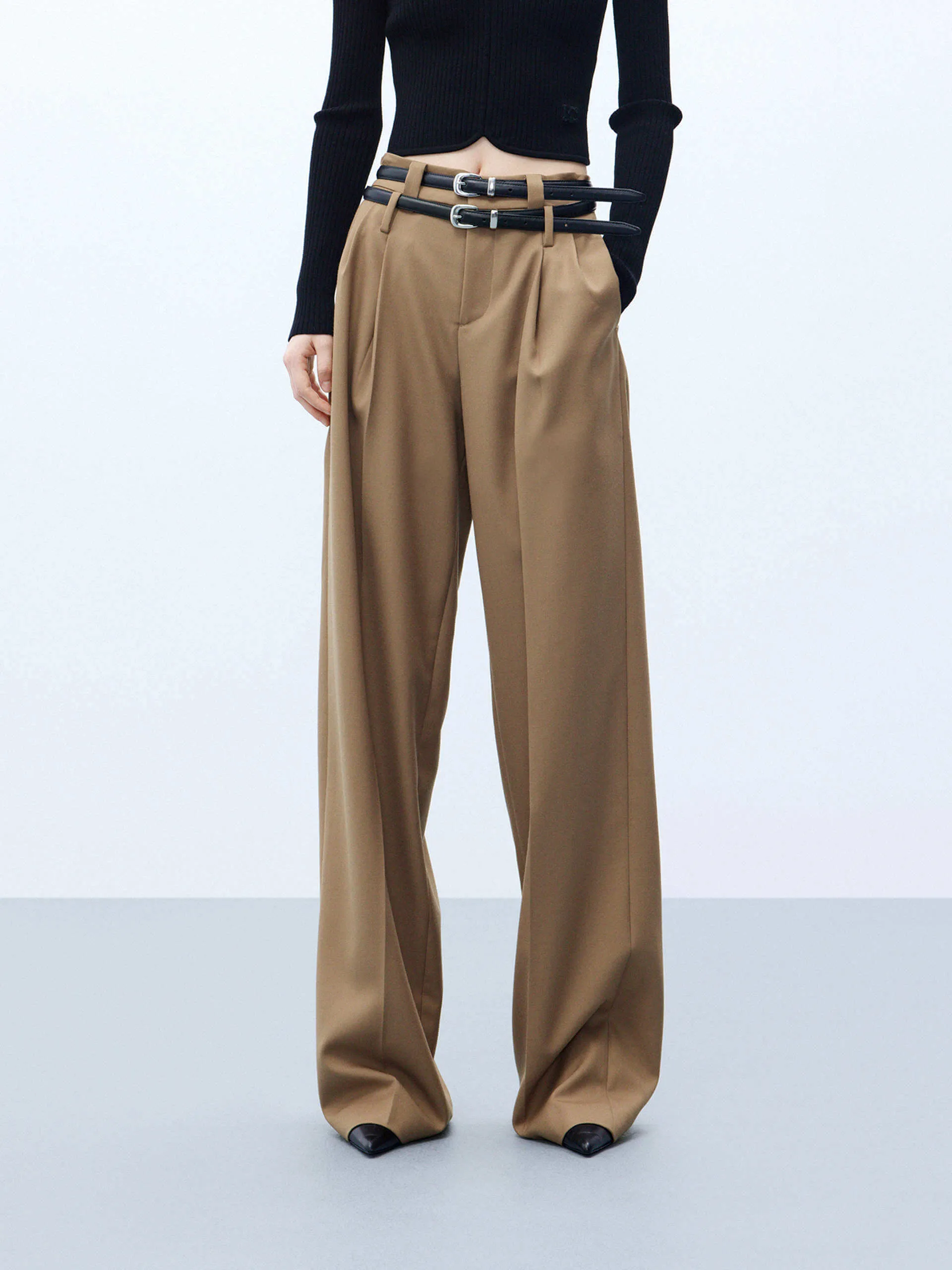 Wool Blend Pleated Pants