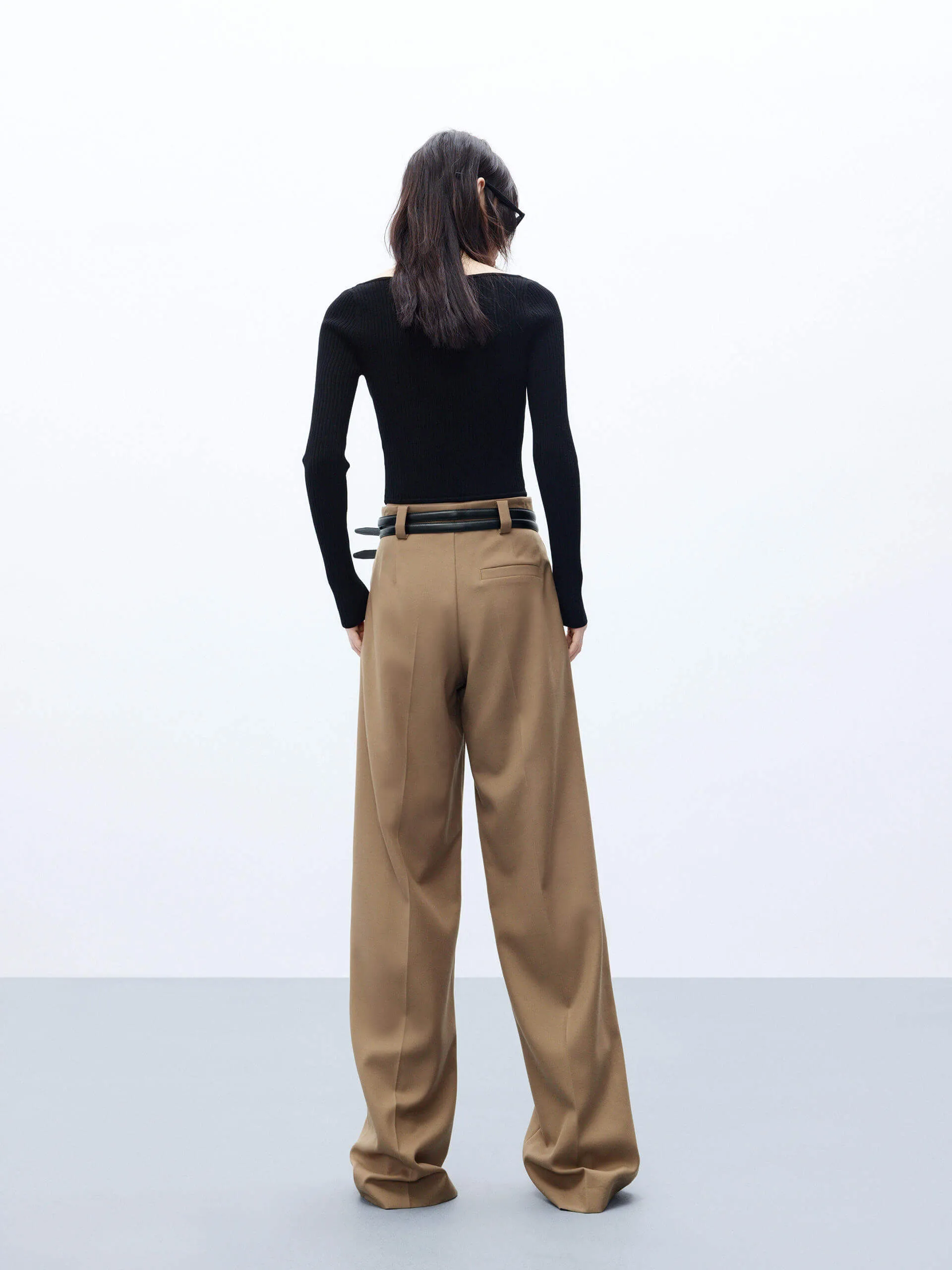 Wool Blend Pleated Pants