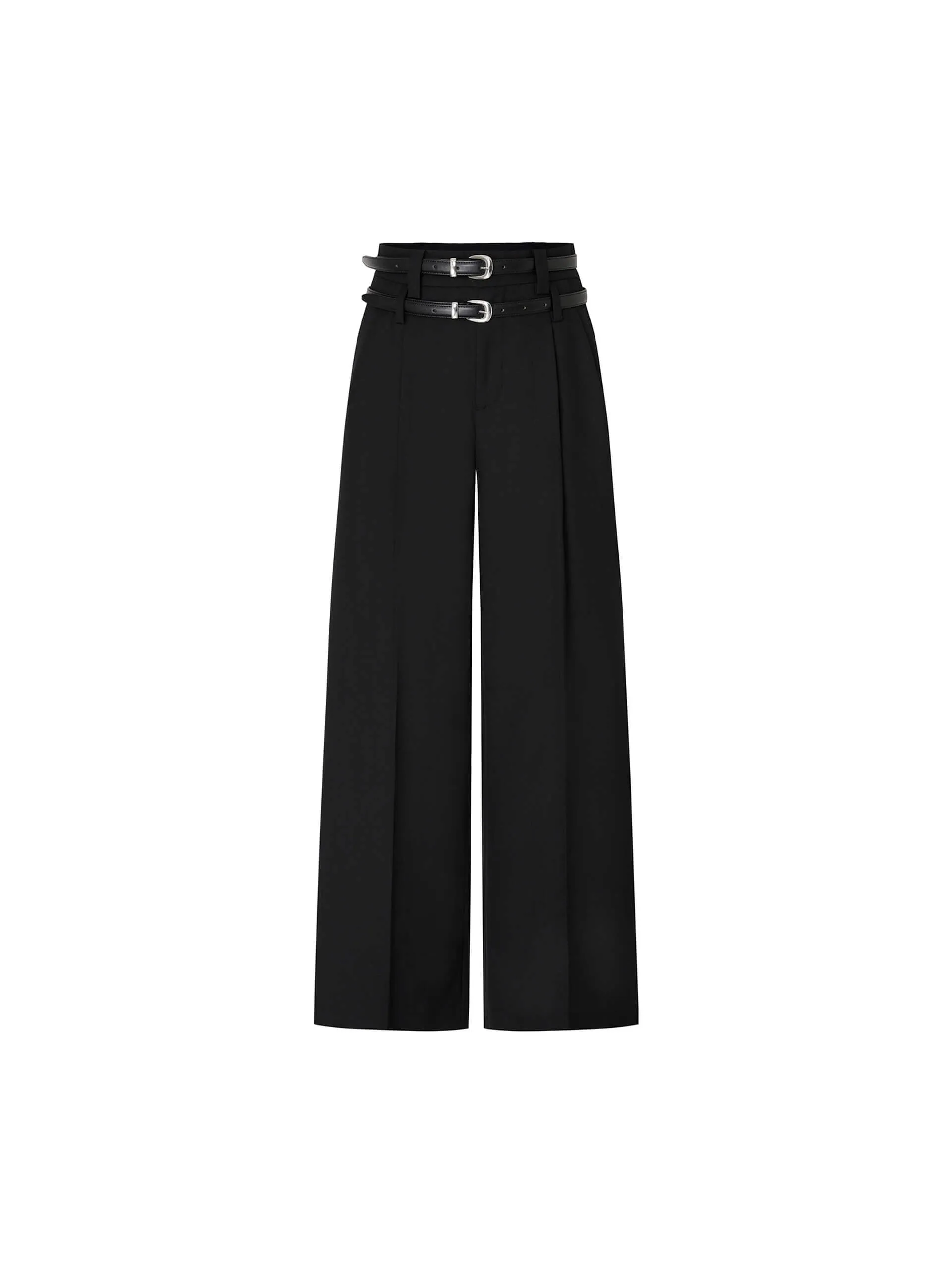 Wool Blend Pleated Pants