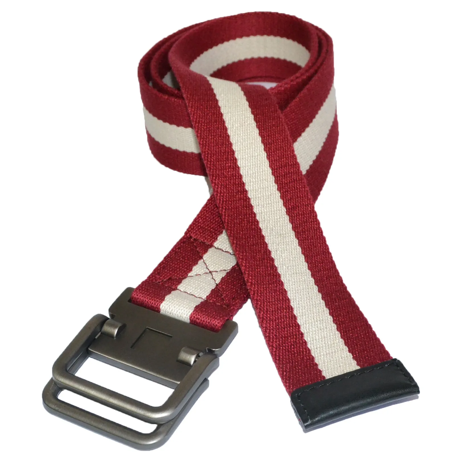 ZEUS - Mens Red and White Cotton Canvas Webbing Belt with Slide Through Buckle